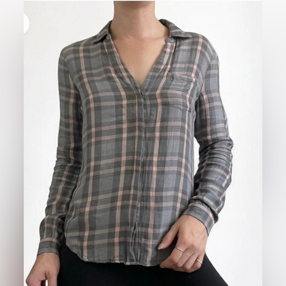 Paige Grey and Pink Plaid Button Down Long Sleeve Top XS EUC - Picture 1 of 9